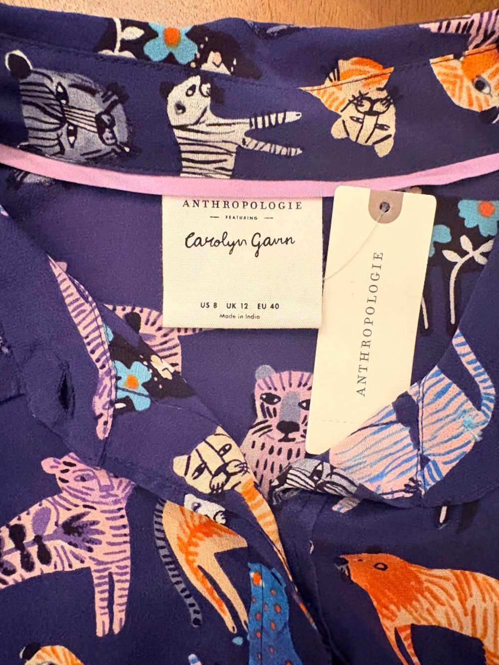 Anthropologie Silk Blouse Tiger Cat Print - Picture 9 of 14